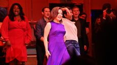 Sheridan Smith in a purple dress onstage during the press night performance of 'Opening Night'