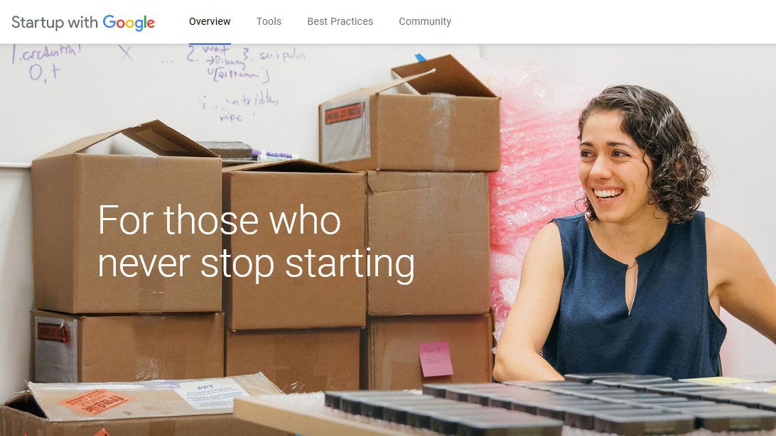 Startup with Google screenshot says &#039;For those who never stop starting&#039;