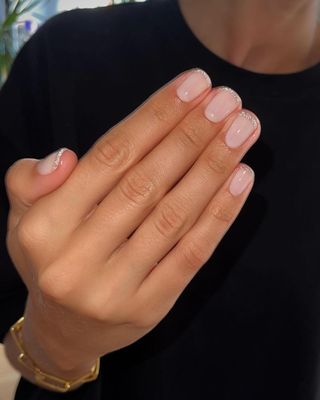 Silver glitter French manicure