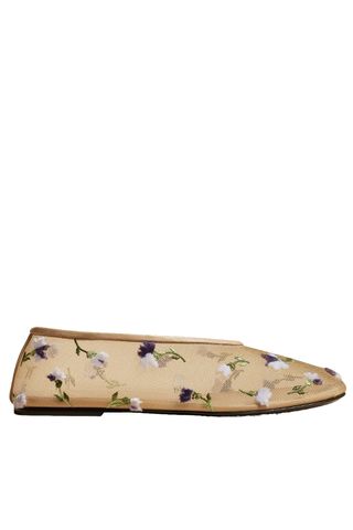 Khaite Marcy Floral Embroidered Mesh & Leather Flats