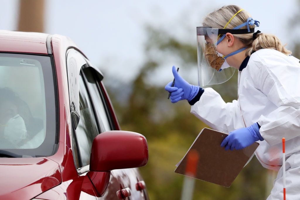 A drive-thru coronavirus testing site in Massachusetts.