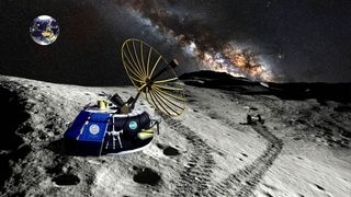 An artist's concept of Moon Express' MX-1 lunar lander at the south pole of the moon.