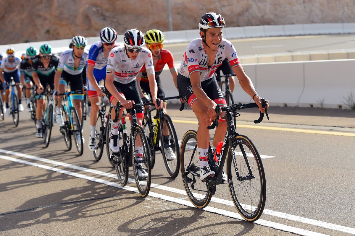 Davide Formolo leads teammate Tadej Pogačar