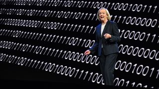 Meg Whitman speaks about the short-lived short-form video streaming service for mobile Quibi during a keynote address Jan. 8, 2020 at the 2020 Consumer Electronics Show (CES) in Las Vegas.