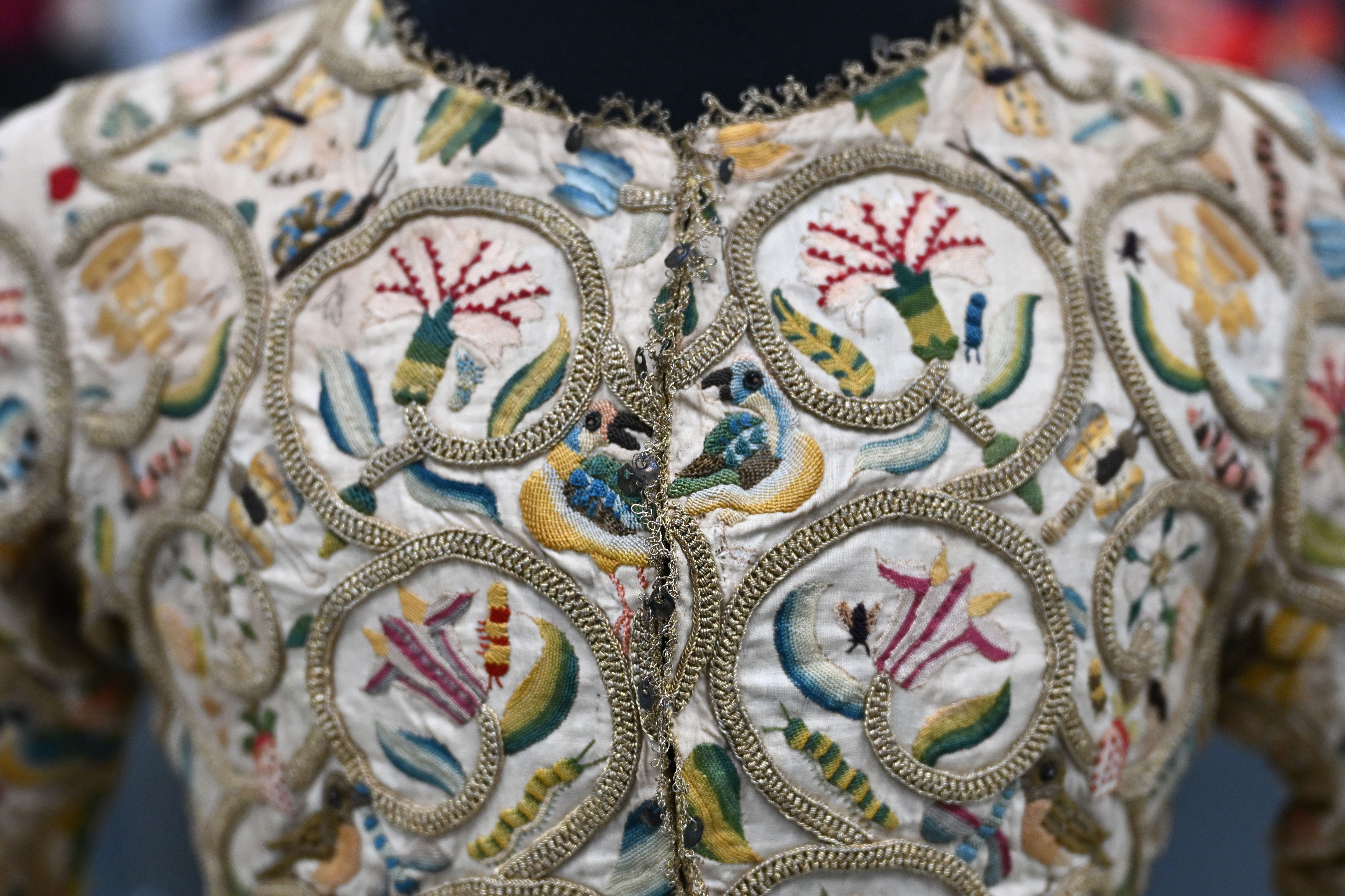 a close-up image of a floral embroidered dress
