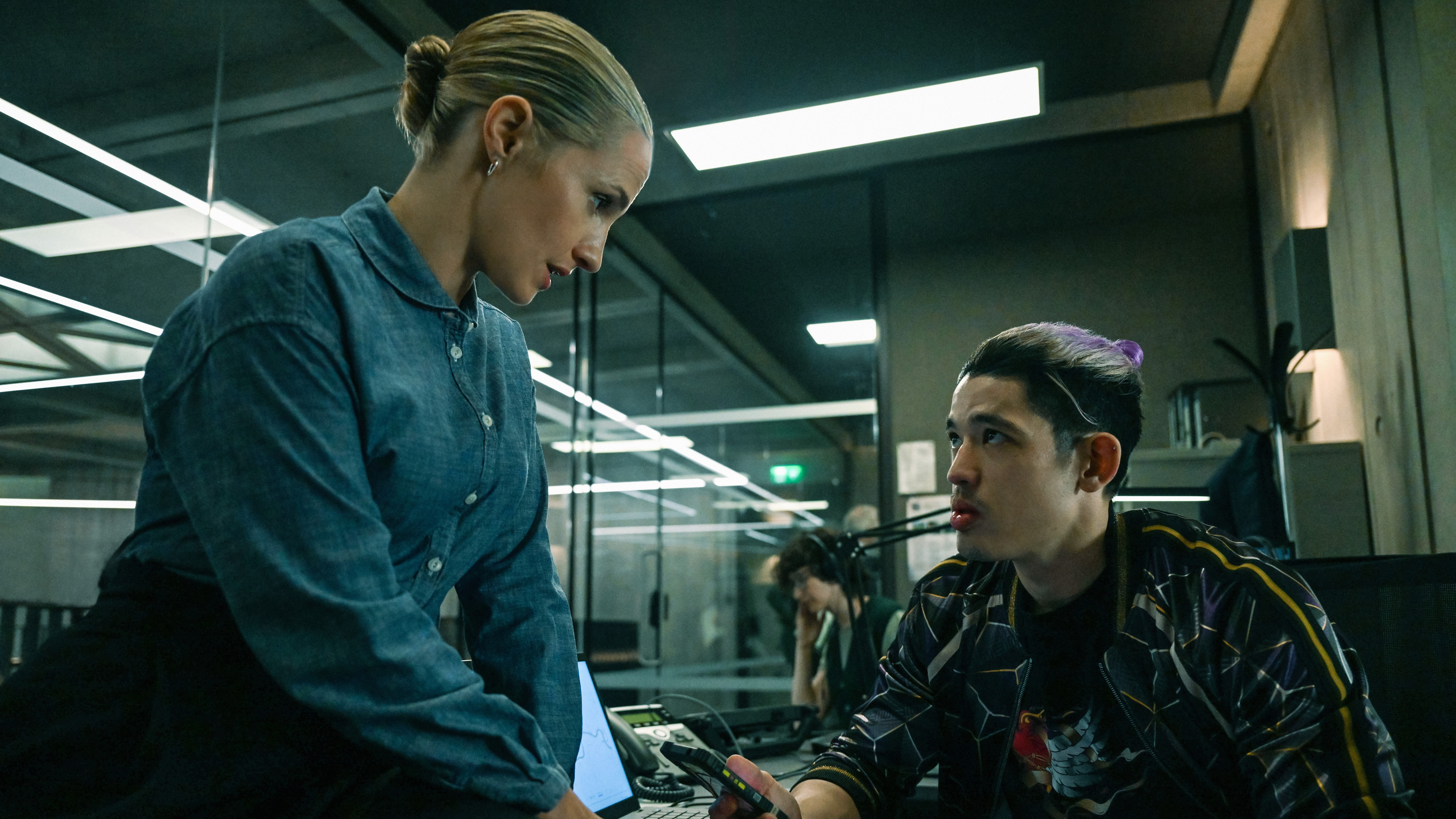 Ruth Bradley and Christopher Chung in &quot;Slow Horses,&quot; now streaming on Apple TV Plus.