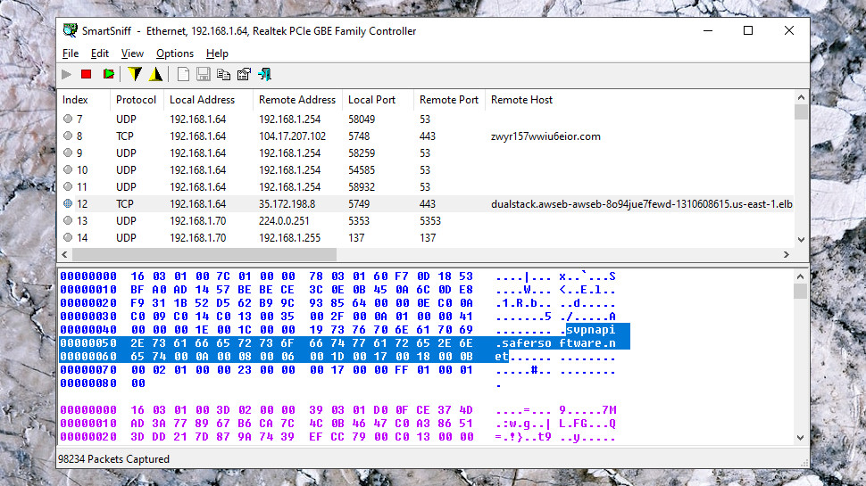 NirSoft SmartSniff logs and displays network traffic on Windows system