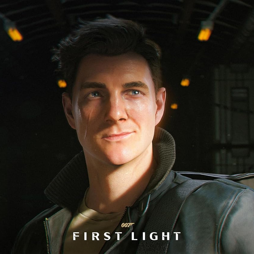 James Bond smiling with the words 007 First Light at the bottom of the image.