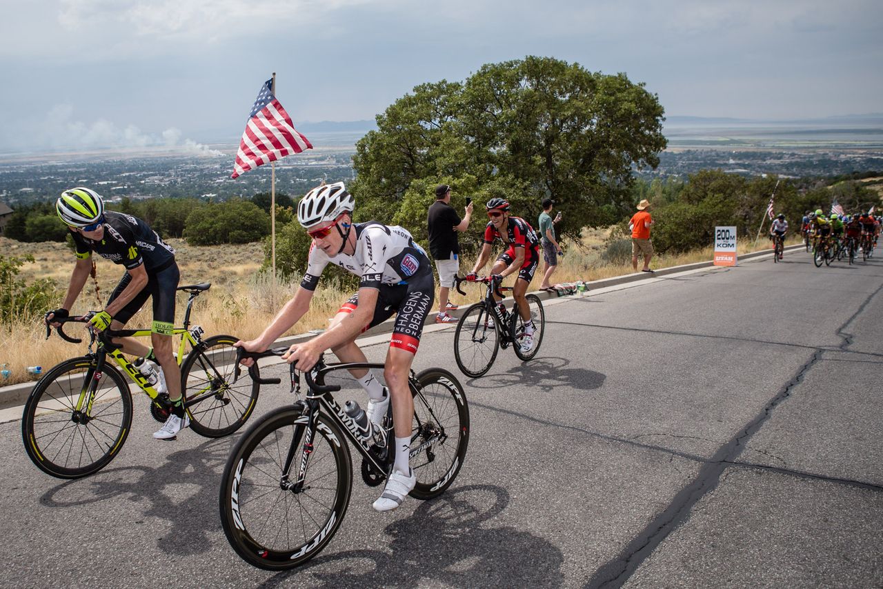 Tao Geoghegan Hart (Axeon) launches an attack on the field.
