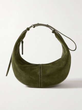 Slide Leather-Trimmed Suede Shoulder Bag