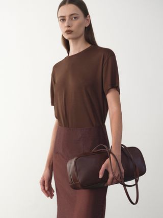 Faux-Leather Square Bag, Mahogany