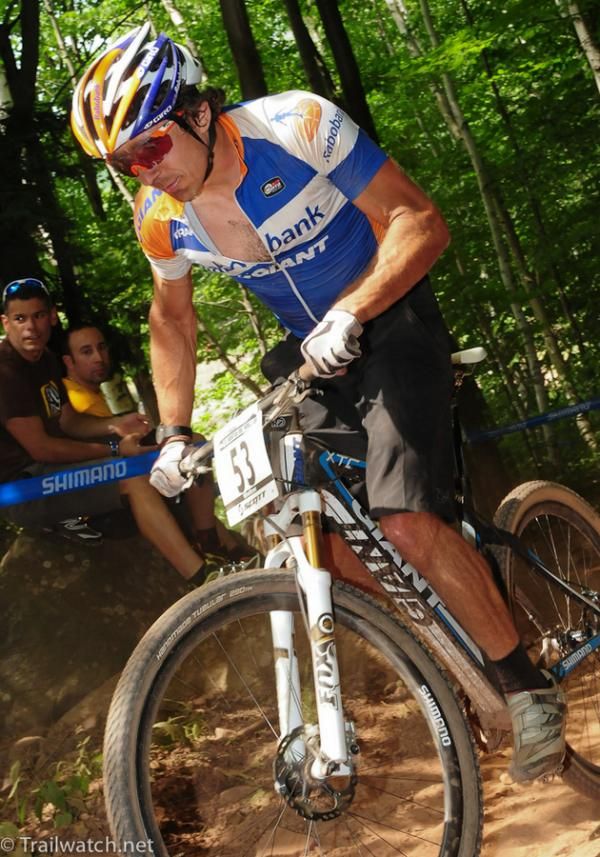 Adam Craig (Rabobank Giant) riding a single-speed that required some serious effort on steep sections