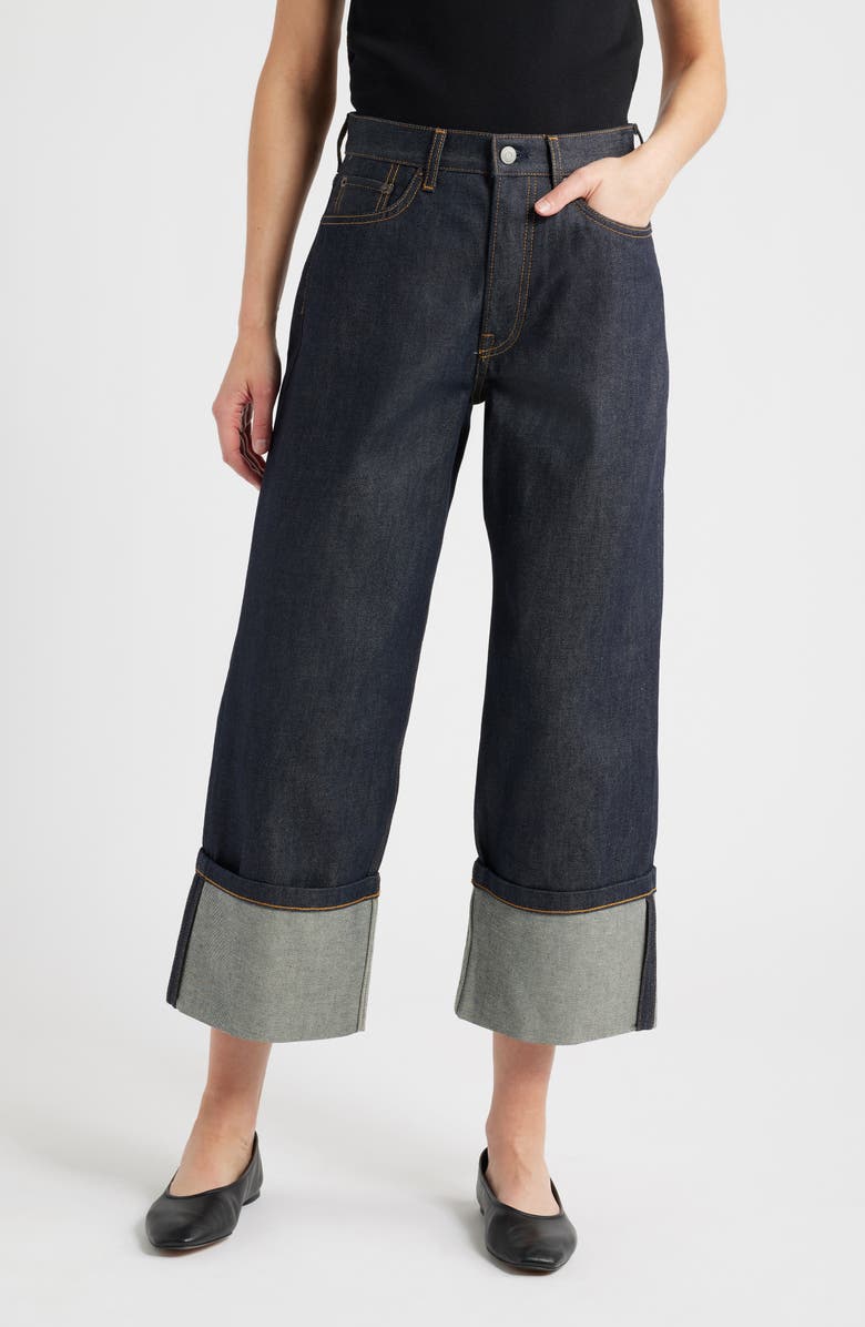 Facade High Waist Cuffed Straight Leg Jeans
