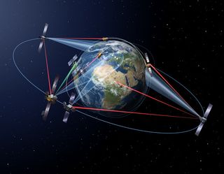 Inter-satellite laser commucations. Image credit: ESA