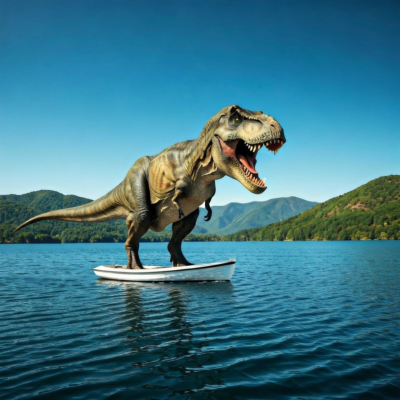 T-rex on a boat generated by Pixel Studios