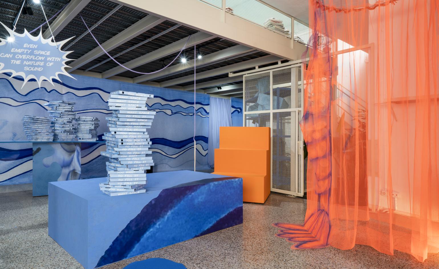 Installation view of ‘Dancefloor and Changing Room ’by Matylda Krzykowski with work by Collo Awata & Delfiné and Philipp Schueller