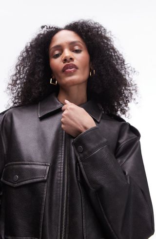 Faux Leather Crop Bomber Jacket