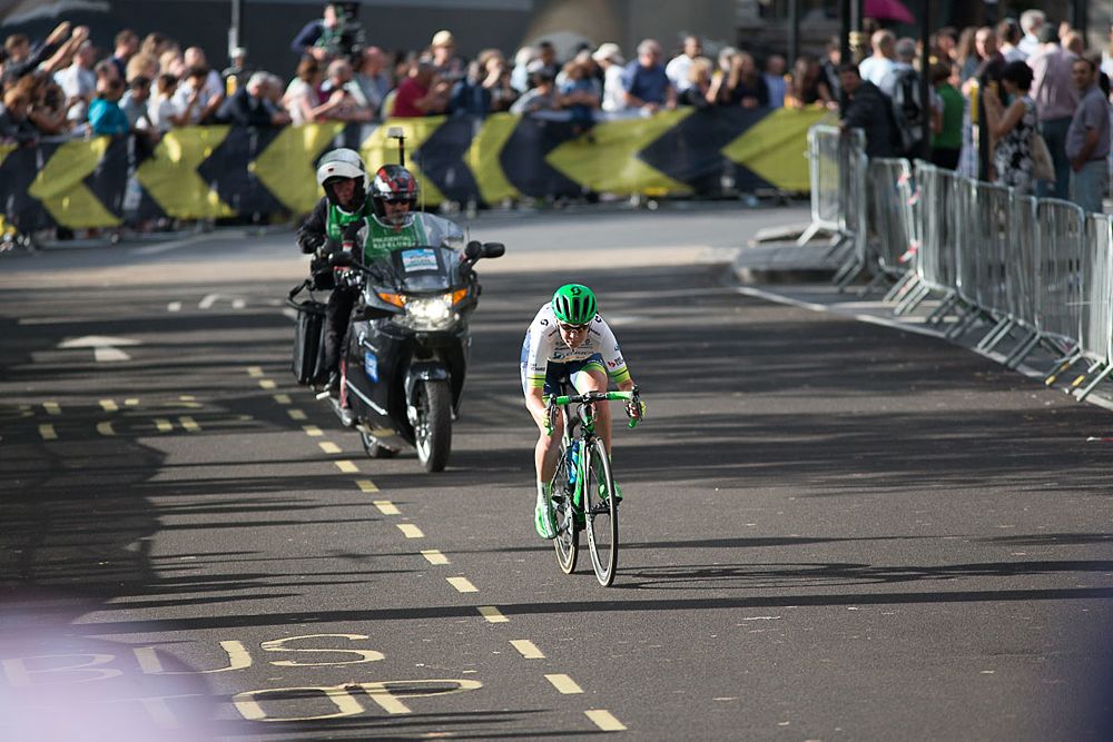 Jessica Allen (AUS) of Orica-AIS Cycling Team attacks during the Prudential RideLondon Classique