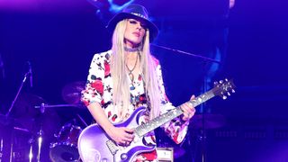 Orianthi performs in concert with Carlos Santana at Dos Equis Pavilion on May 06, 2023 in Dallas, Texas.