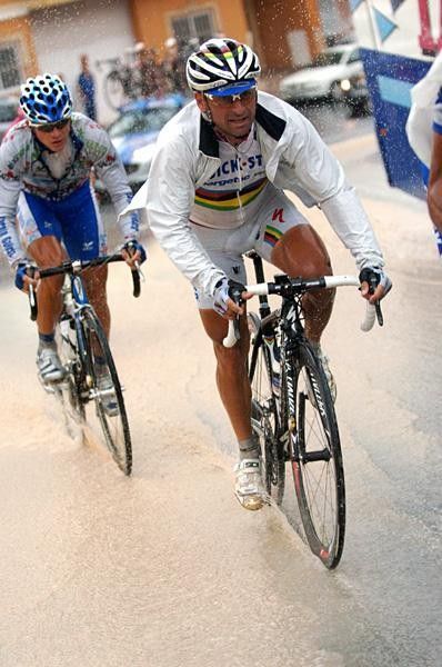 World Champ Paolo Bettini (Quick.Step - Innergetic) shines through the rain.
