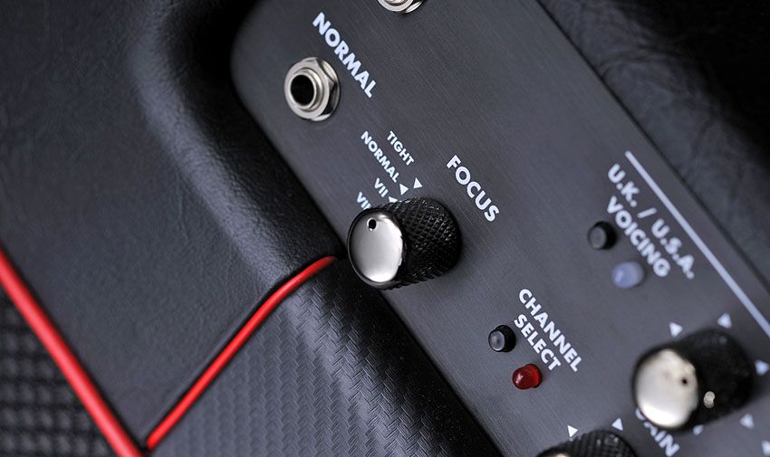 The focus control tunes the Hellraiser's dynamic response, with settings for seven- and eight-string guitars