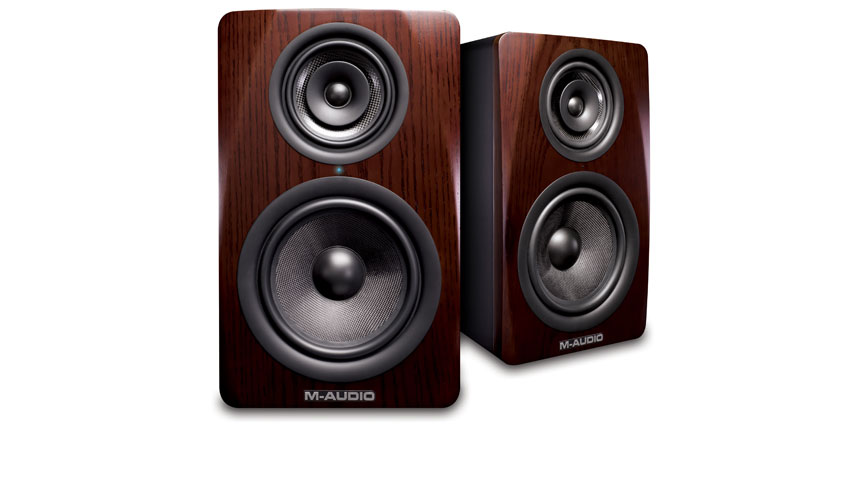 The M-Audio M3-8 studio monitor offers three-way fidelity in a compact two-way footprint