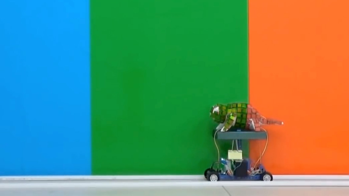 This robo chameleon is able to blend in with its background