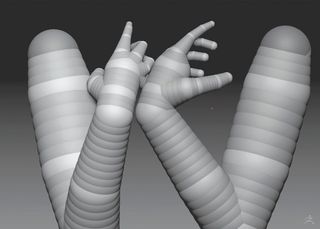 Using Symmetry, try to find the best position for the hands before you transform the mesh and start to sculpt