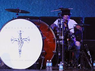 Honestly, we're amazed Tommy Lee doesn't kill himself behind his DW 40 x 16 bass drum
