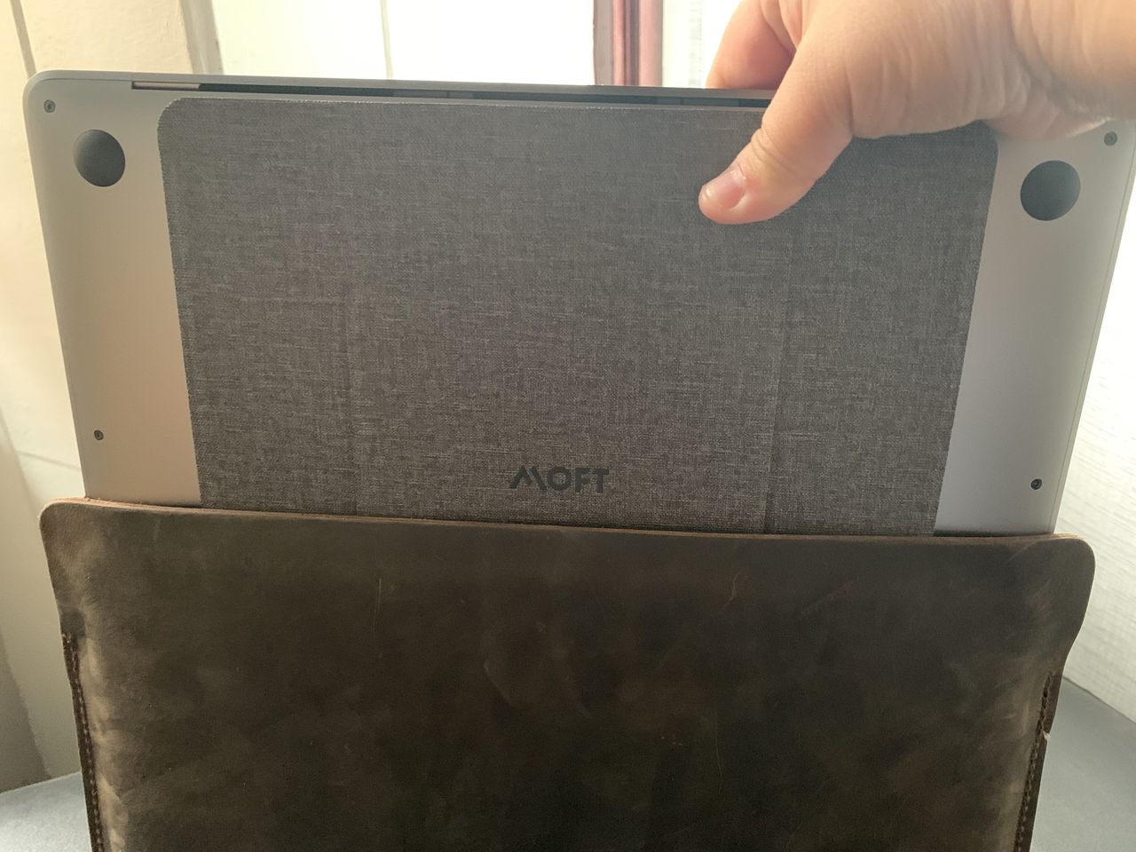 MOFT Invisible Laptop Stand flat and going into VERO Sleeve