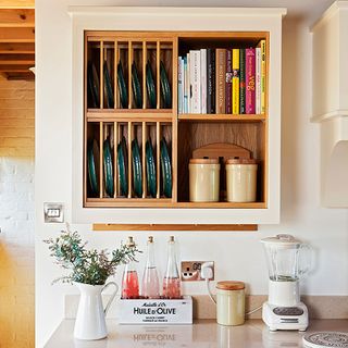 rustic kitchen with open storage classic plate rack