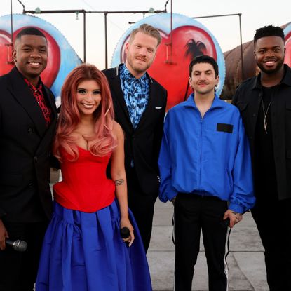 los angeles, california june 14 in this image released on july 02 matt sallee, kirstin maldonado, scott hoying, mitch grassi and kevin olusola of three time grammy award winning and multi platinum selling artists pentatonix performs from los angeles for a capitol fourth which airs on sunday, july 4th on pbs photo by rich furygetty images for capital concerts