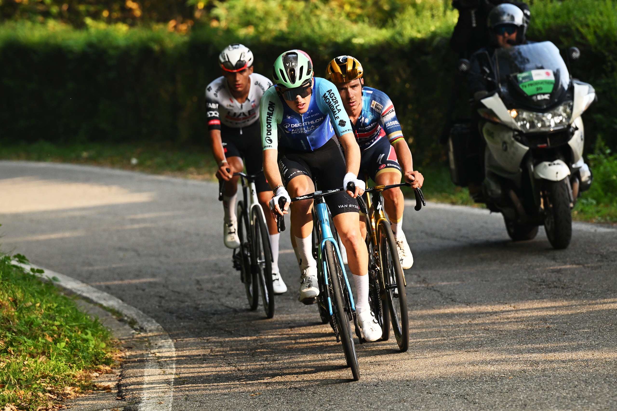 Paul Seixas riding at Il Lombardia 2025