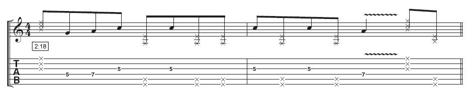 Lick 1: The trick here is to play aggressively to get the most out of each note. Get comfortable with the muted chords first, then the riff and then combine the two.