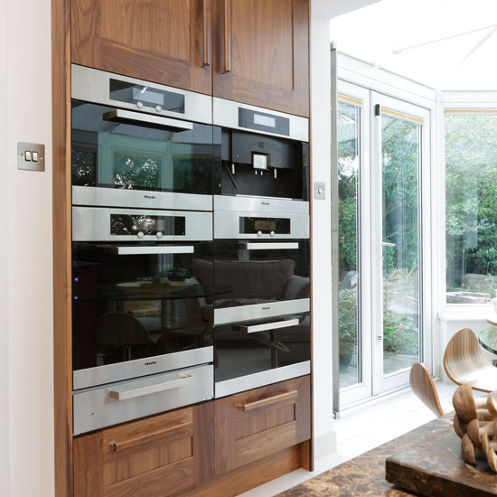 wooden cabinets with combinations of microwave steam oven