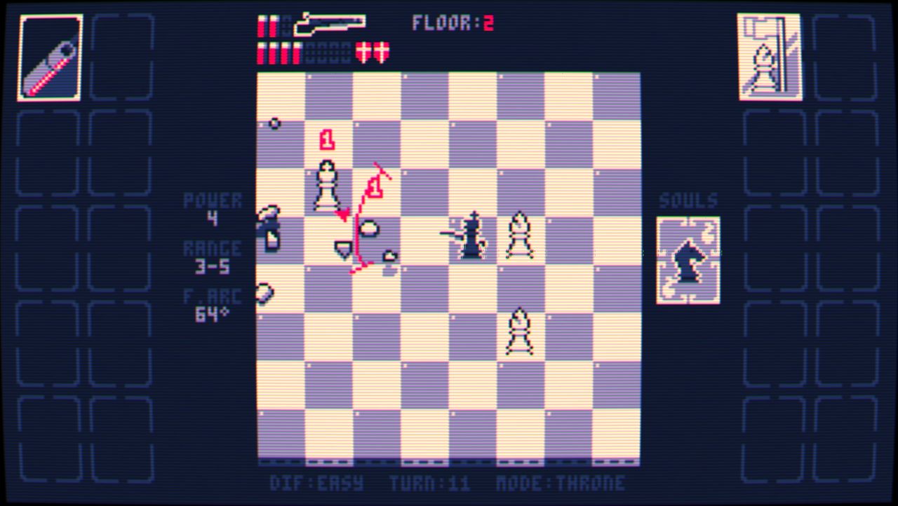 king in a precarious position taking fire at white king