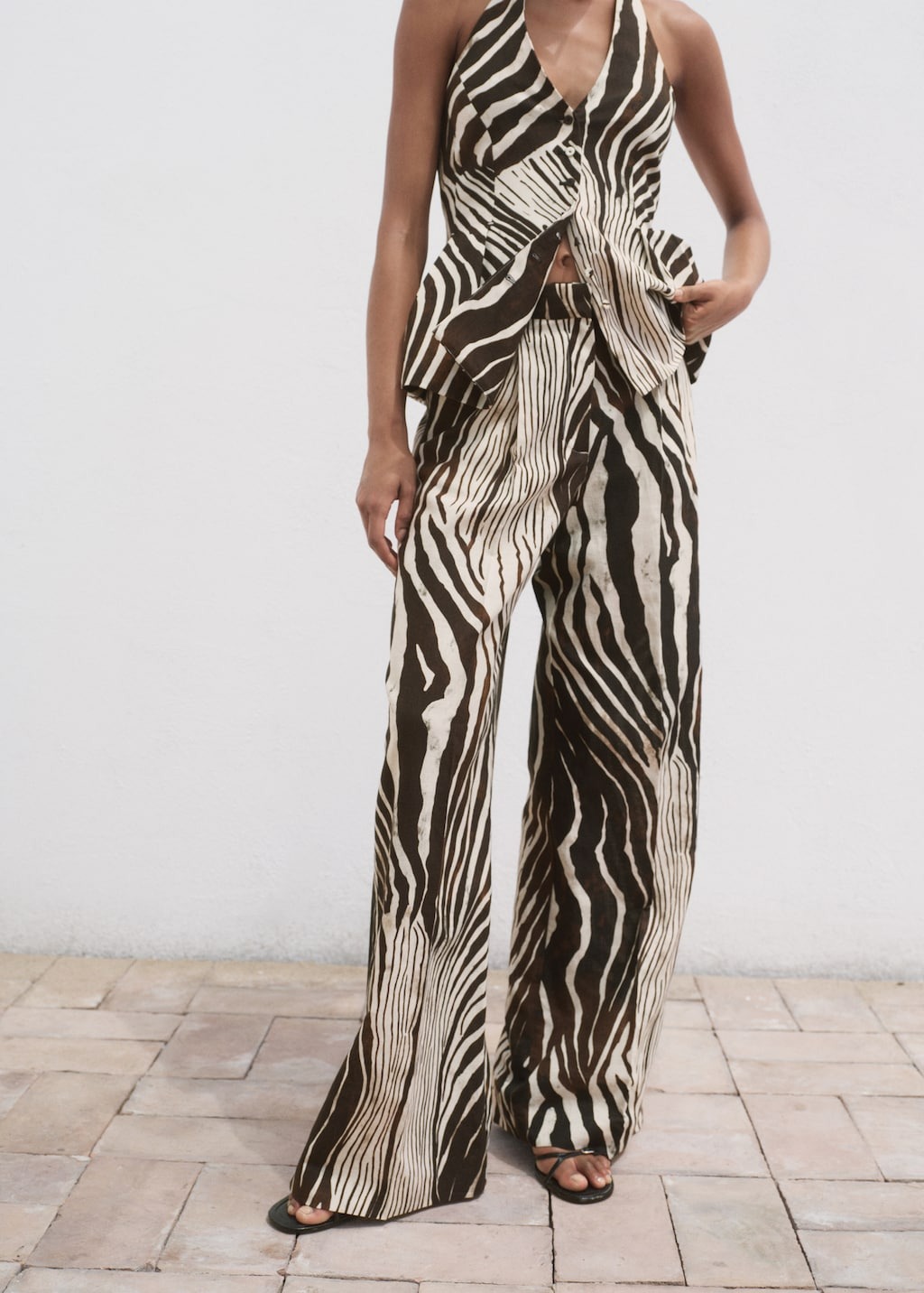 MANGO Zebra-Print Linen Pants