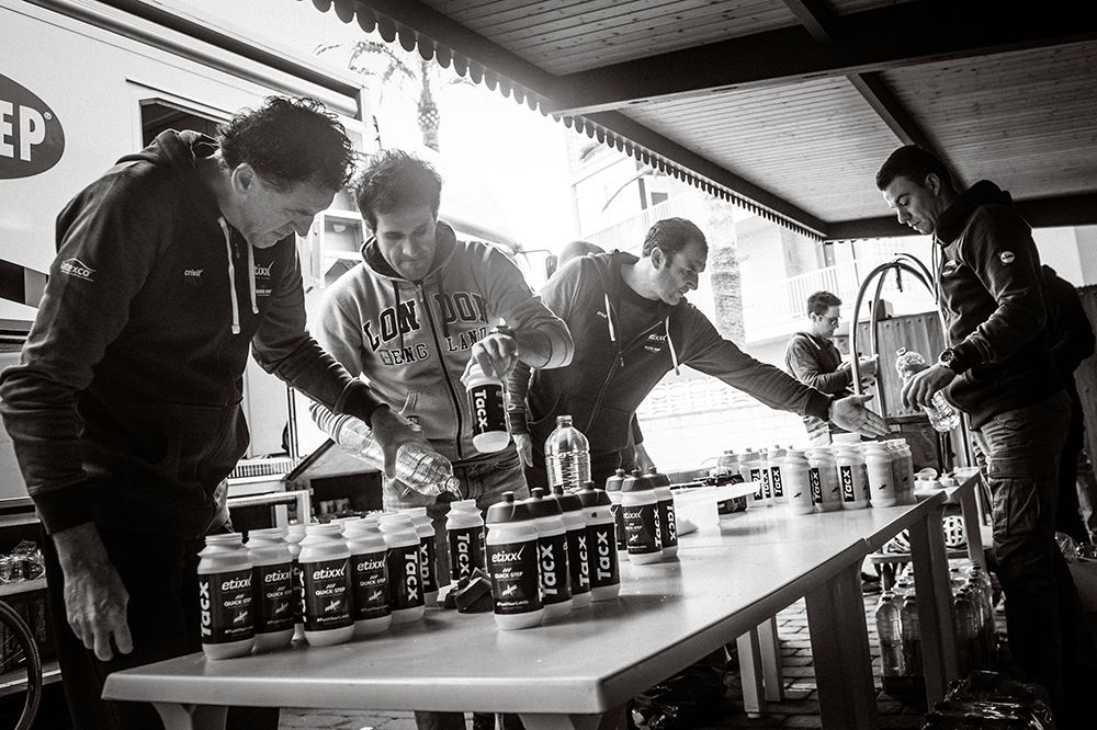 Drinks are prepared for a training ride