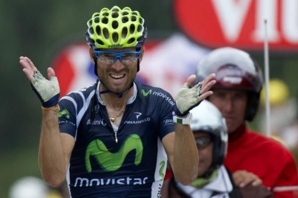 Alejandro Valverde (Movistar) celebrates a stagew in