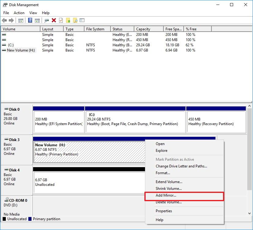 How to set up a mirrored volume for file redundancy on Windows 10 ...