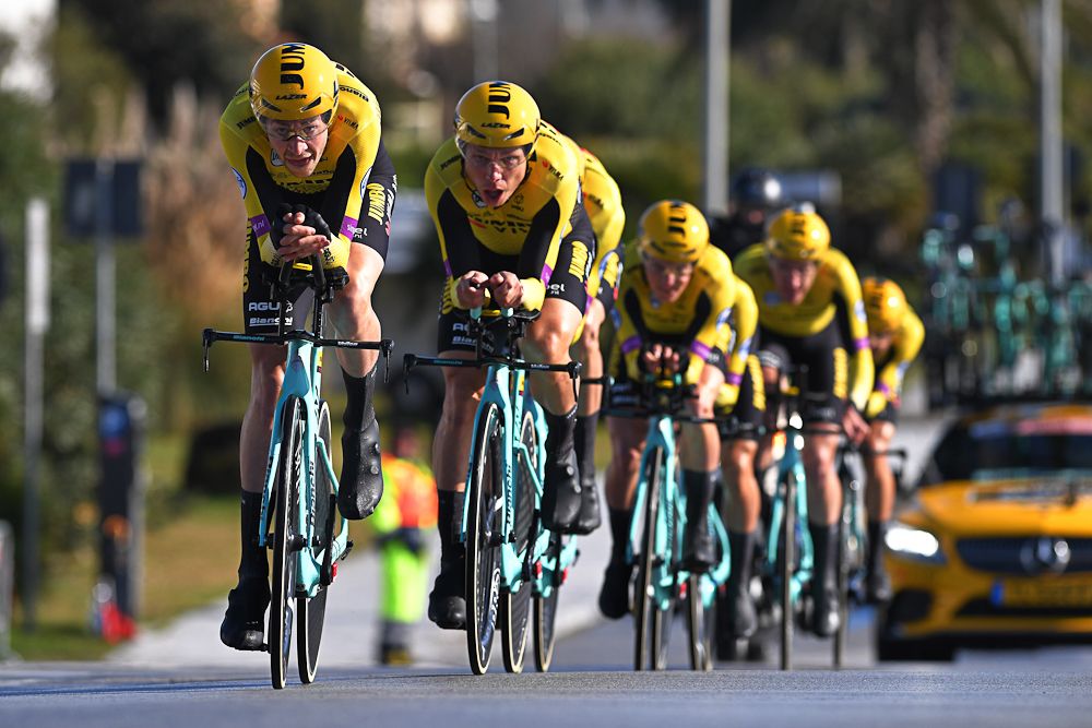 Jumbo-Visma's Laurens De Plus and Tony Martin on the front during the Tirreno-Adriatico team time trial