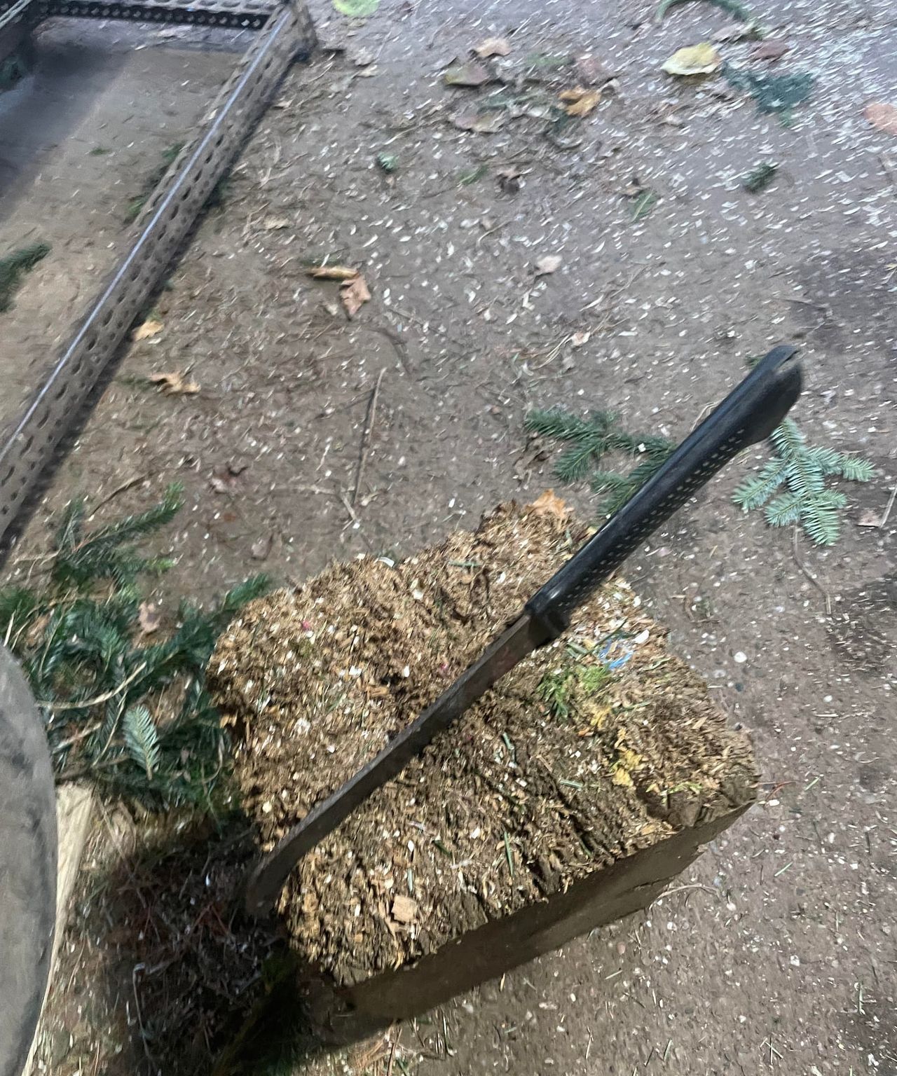 A billhook in a log