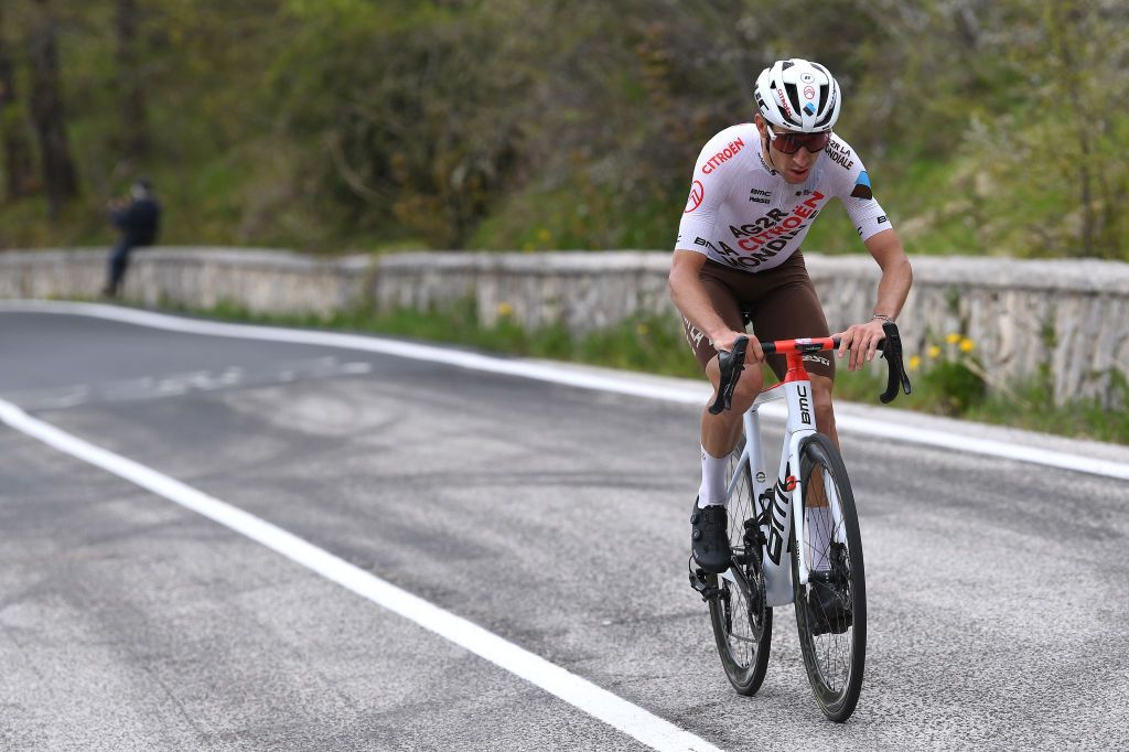 CAMPO FELICE ROCCA DI CAMBIO ITALY MAY 16 Geoffrey Bouchard of France and AG2R Citren Team in the Breakaway during the 104th Giro dItalia 2021 Stage 9 a 158km stage from Castel di Sangro to Campo Felice Rocca di Cambio 1665m girodiitalia Giro UCIworldtour on May 16 2021 in Campo Felice Rocca di Cambio Italy Photo by Tim de WaeleGetty Images