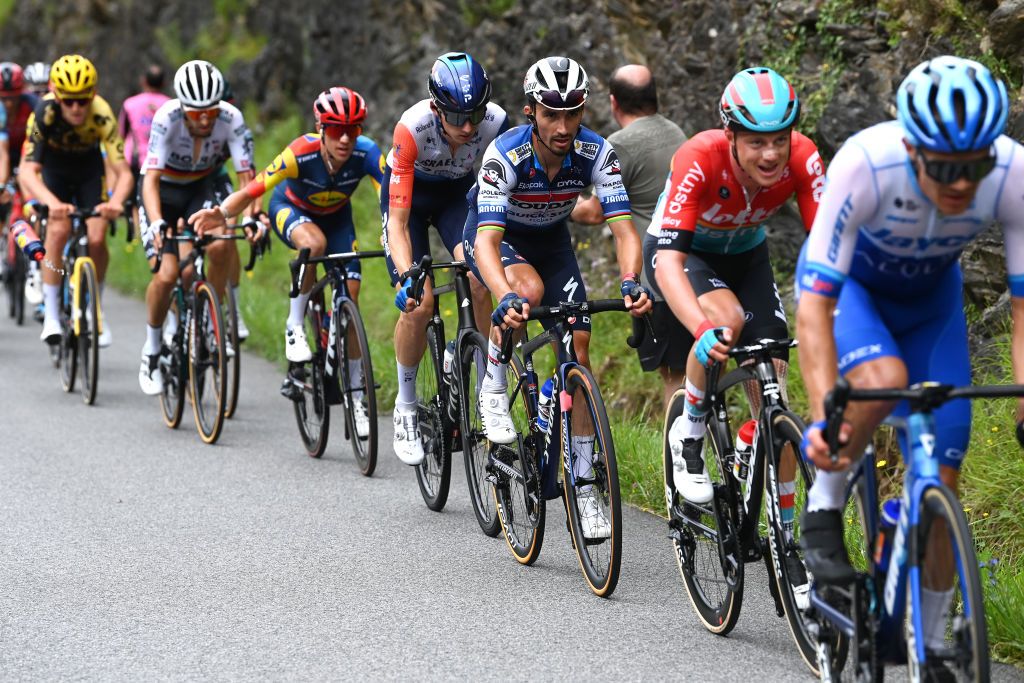 LARUNS FRANCE JULY 05 Julian Alaphilippe of France and Team Soudal Quick Step competes during the stage five of the 110th Tour de France 2023 a 1627km stage from Pau to Laruns UCIWT on July 05 2023 in Laruns France Photo by Tim de WaeleGetty Images