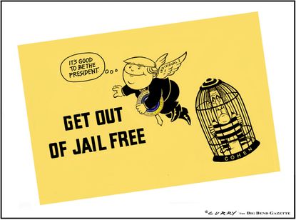 Political Cartoon U.S. Trump Monopoly Get Out of Jail Free Card