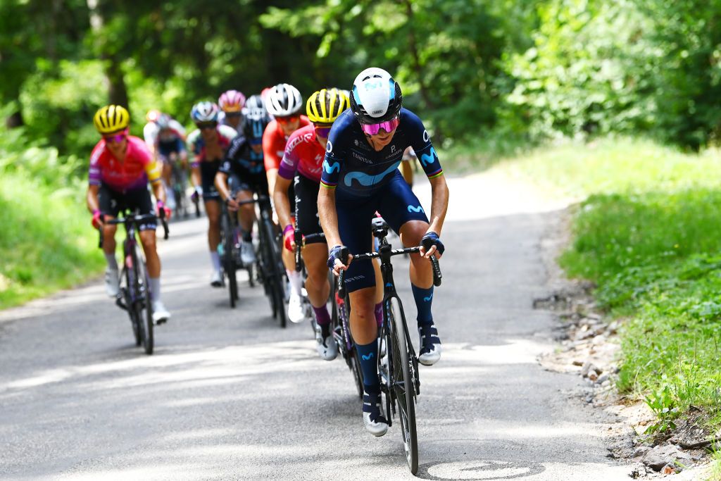 LE MARKSTEIN FRANCE JULY 30 Annemiek Van Vleuten of Netherlands and Movistar Team aduring the 1st Tour de France Femmes 2022 Stage 7 a 1271km stage from Slestat to Le Marksteinc TDFF UCIWWT on July 30 2022 in Le Markstein France Photo by Tim de WaeleGetty Images