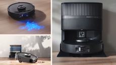 three images of the Shark PowerDetect UV Reveal 2-in-1 Robot Vacuum & Mop being used