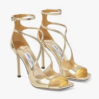 Jimmy Choo, Gold Liquid Metal Leather Sandals