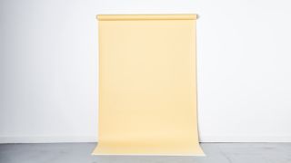 Background paper roll suspended on photo studio wall to create seamless backdrop