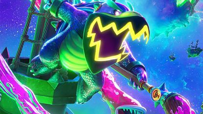 Bowser Jr. surfing on a wave of purple paint